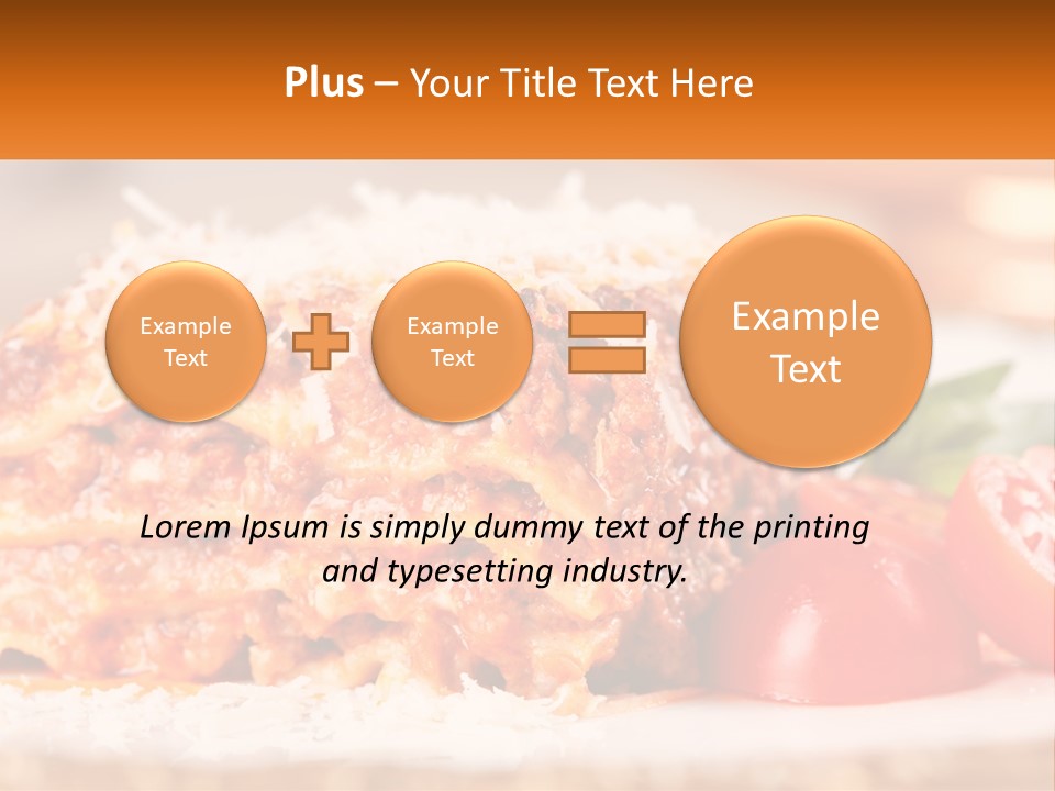 A Plate With Lasagna And Tomatoes On It PowerPoint Template