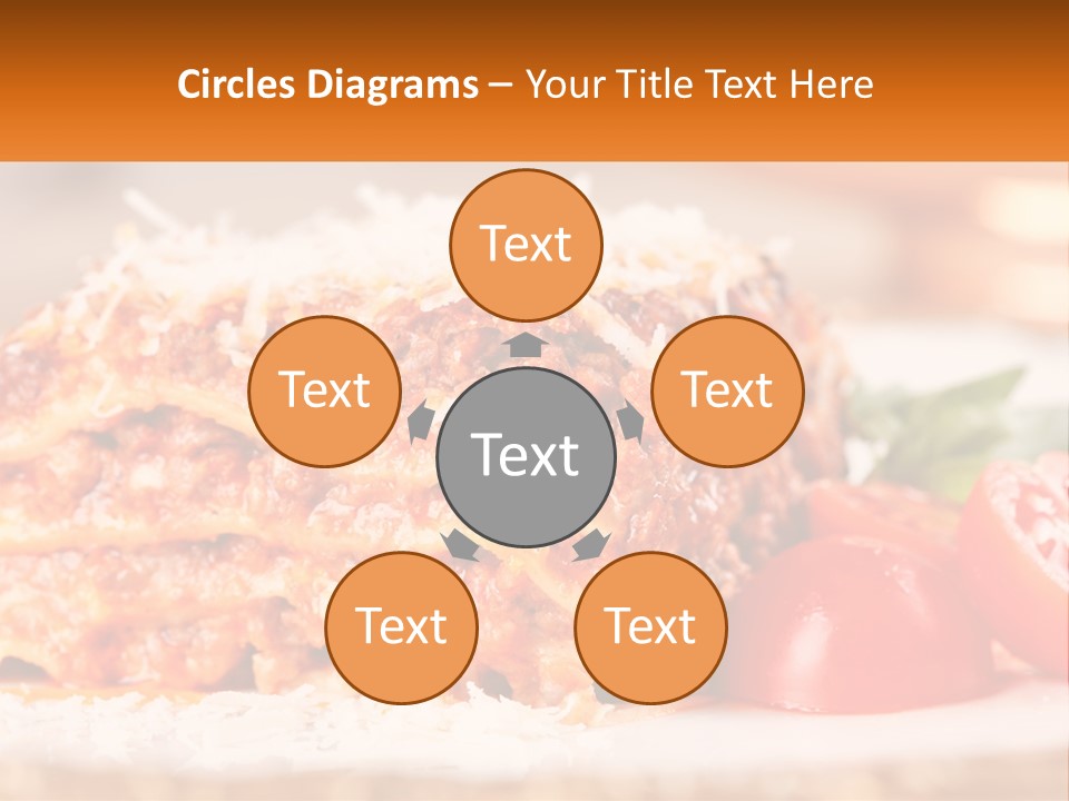 A Plate With Lasagna And Tomatoes On It PowerPoint Template
