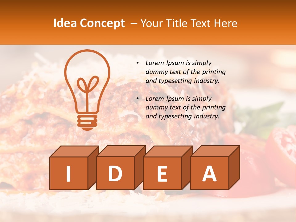 A Plate With Lasagna And Tomatoes On It PowerPoint Template