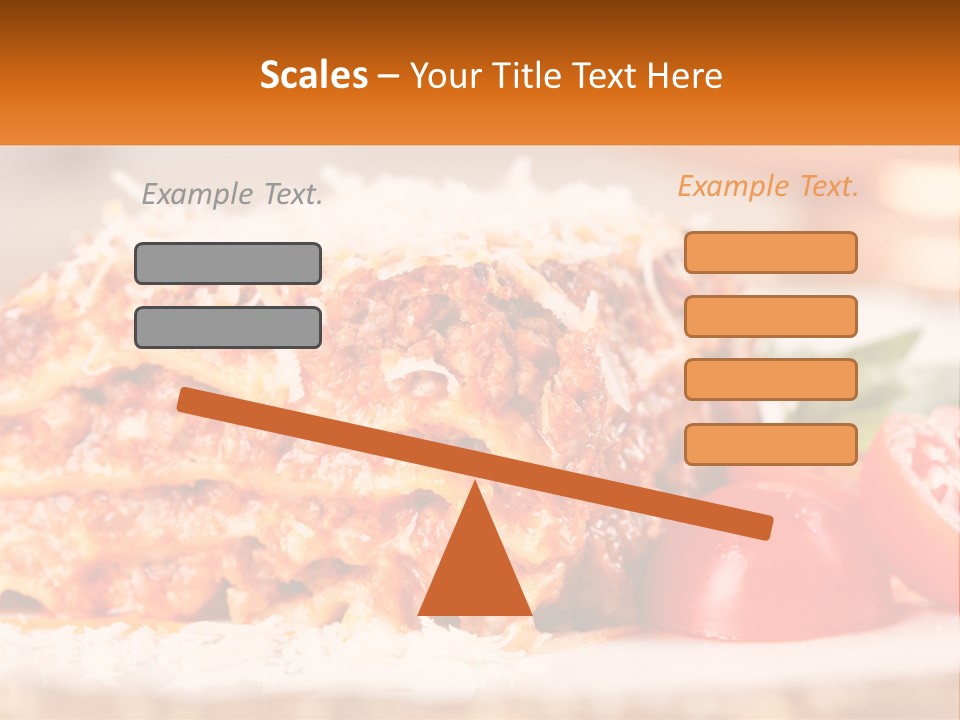 A Plate With Lasagna And Tomatoes On It PowerPoint Template