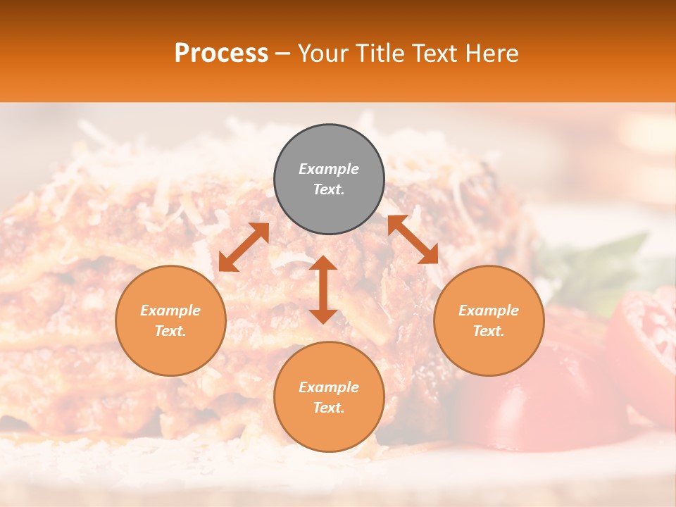A Plate With Lasagna And Tomatoes On It PowerPoint Template