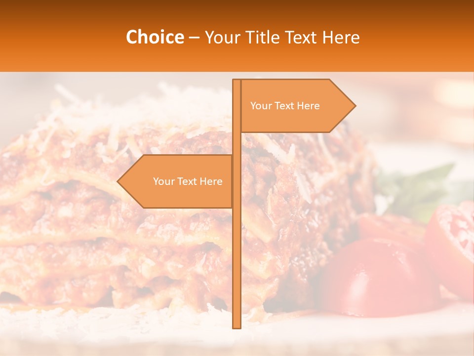 A Plate With Lasagna And Tomatoes On It PowerPoint Template