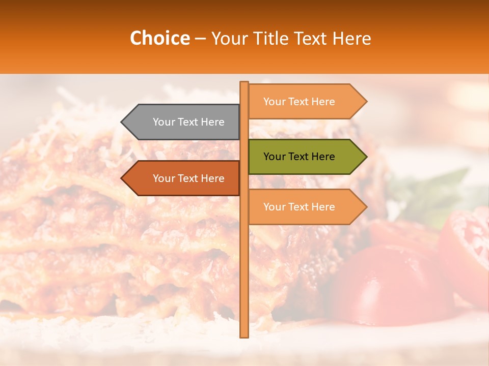 A Plate With Lasagna And Tomatoes On It PowerPoint Template