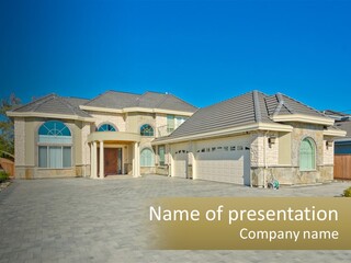 A Large House With A Driveway And Garage PowerPoint Template