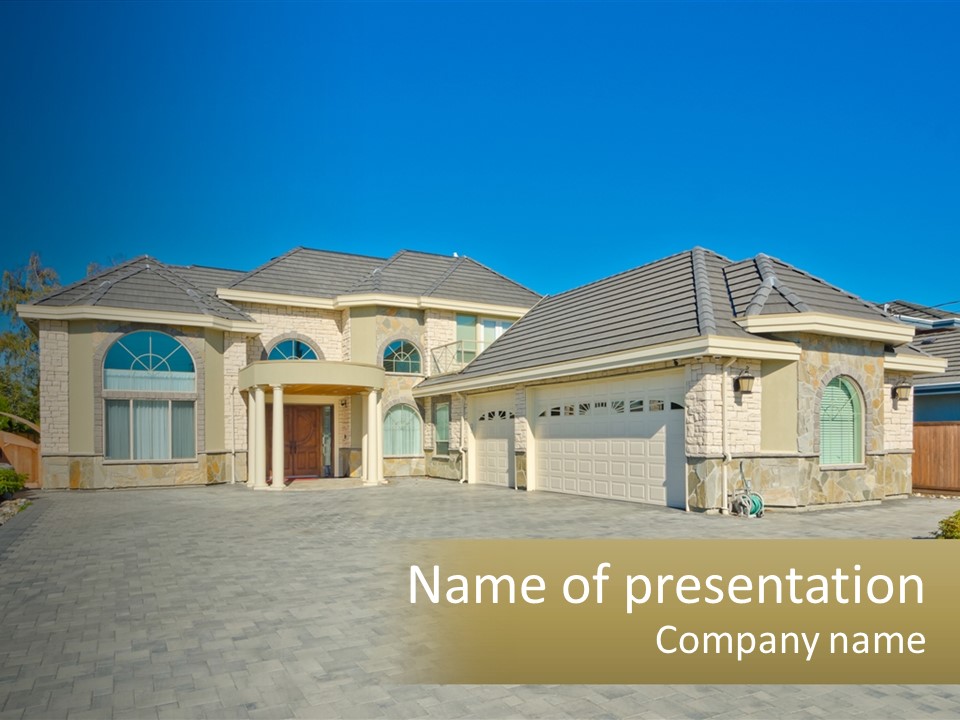 A Large House With A Driveway And Garage PowerPoint Template