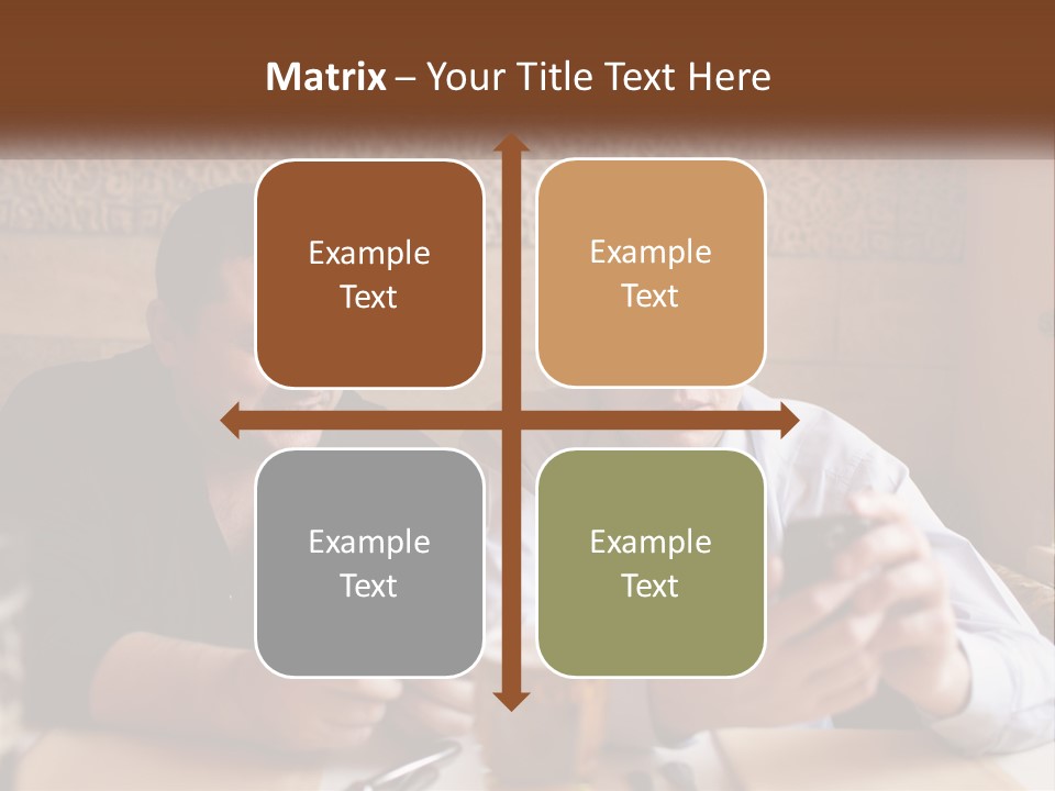 Two Men Sitting At A Table Looking At A Cell Phone PowerPoint Template