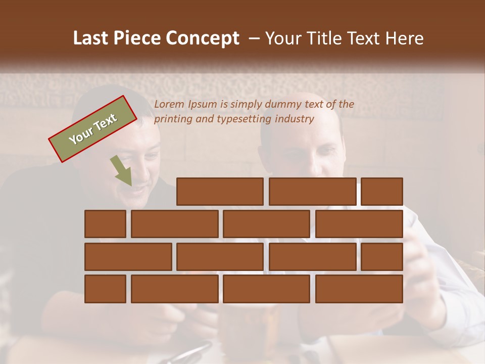 Two Men Sitting At A Table Looking At A Cell Phone PowerPoint Template