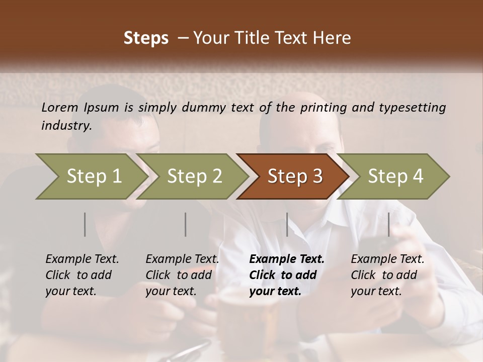 Two Men Sitting At A Table Looking At A Cell Phone PowerPoint Template
