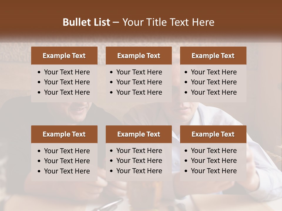 Two Men Sitting At A Table Looking At A Cell Phone PowerPoint Template