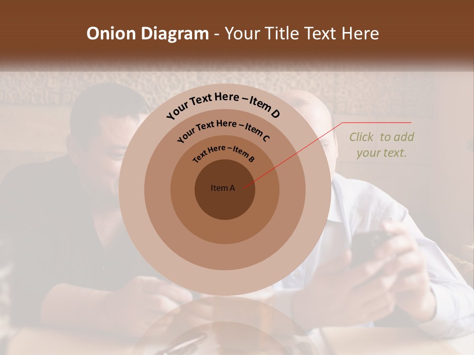 Two Men Sitting At A Table Looking At A Cell Phone PowerPoint Template