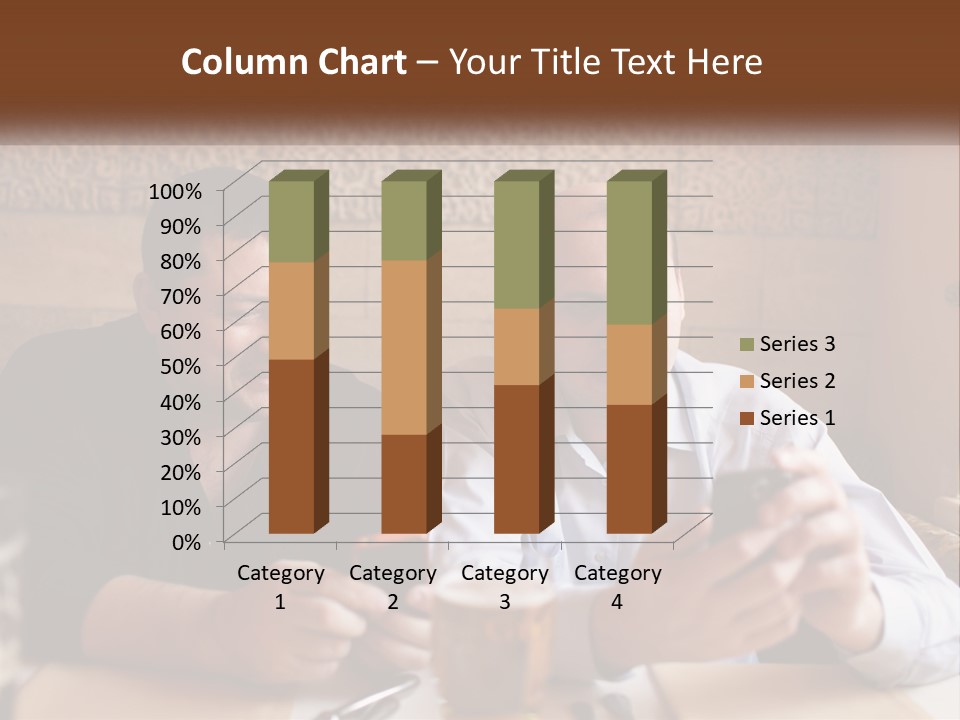 Two Men Sitting At A Table Looking At A Cell Phone PowerPoint Template