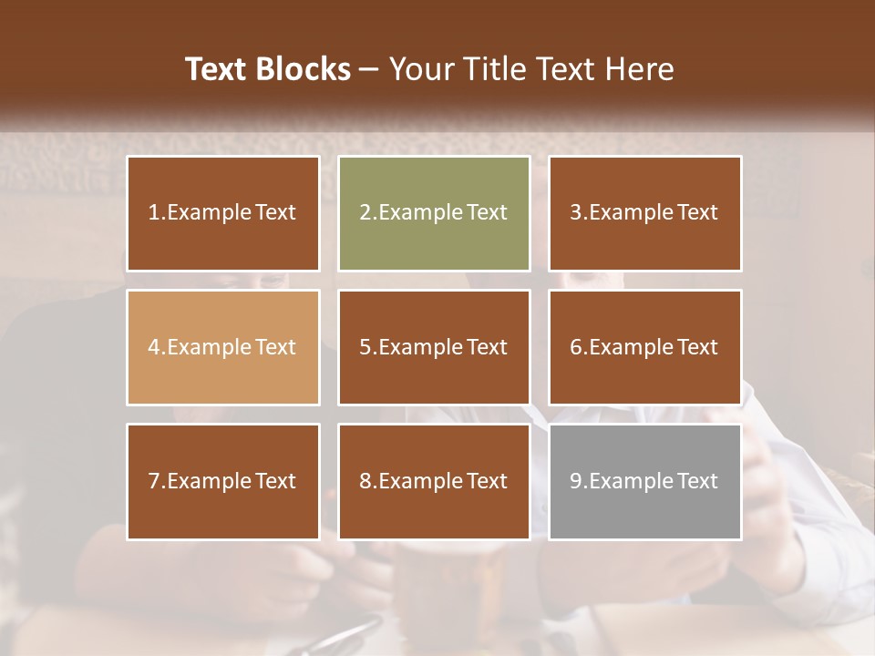 Two Men Sitting At A Table Looking At A Cell Phone PowerPoint Template