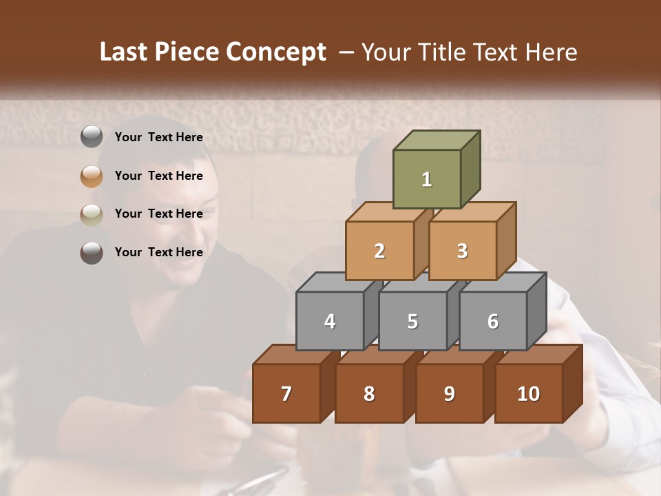 Two Men Sitting At A Table Looking At A Cell Phone PowerPoint Template