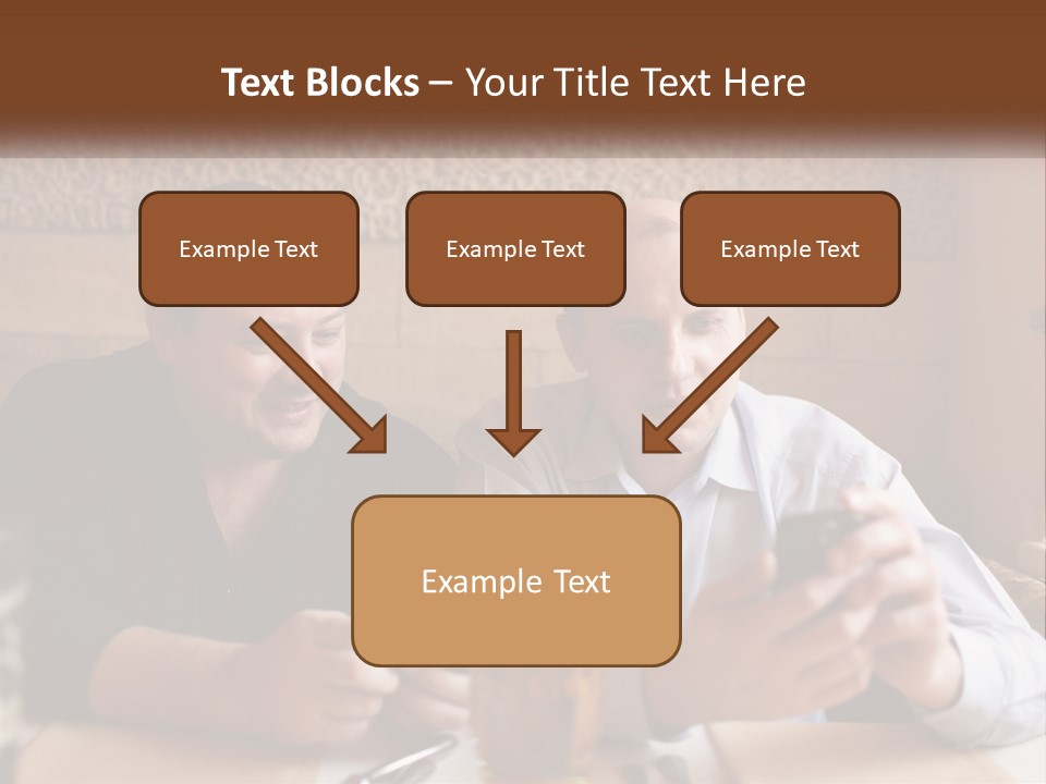 Two Men Sitting At A Table Looking At A Cell Phone PowerPoint Template