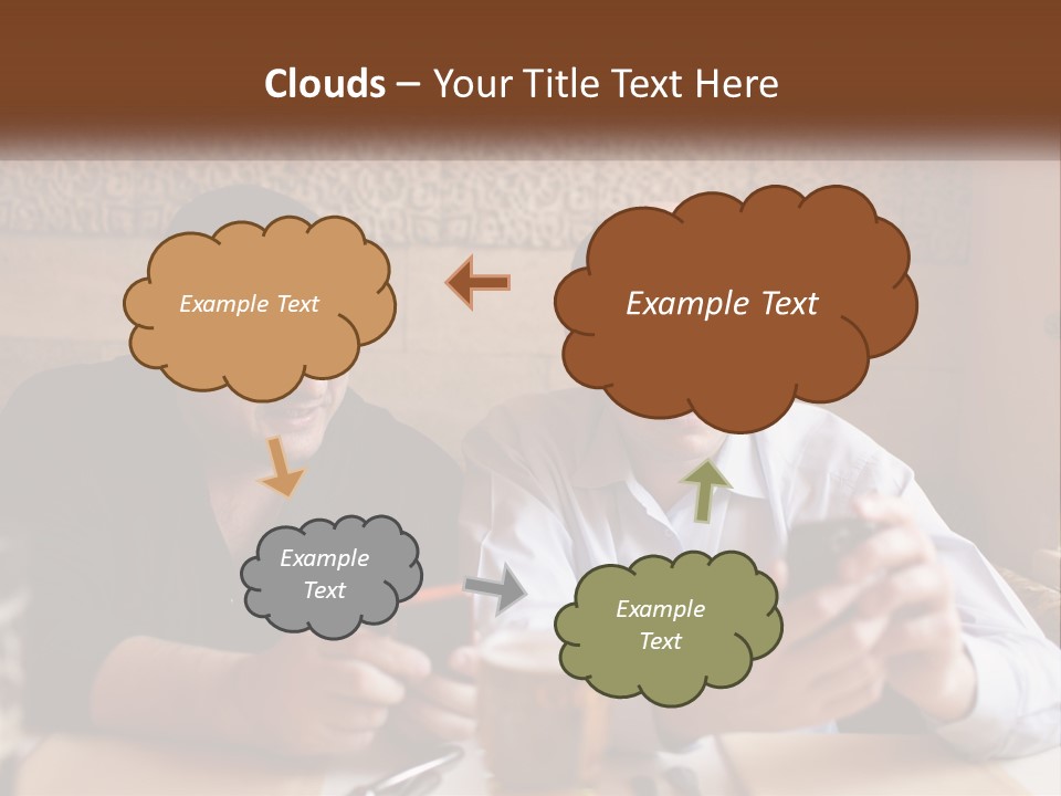 Two Men Sitting At A Table Looking At A Cell Phone PowerPoint Template