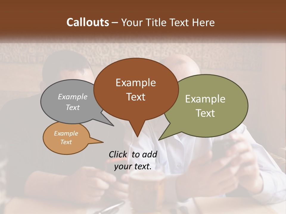 Two Men Sitting At A Table Looking At A Cell Phone PowerPoint Template
