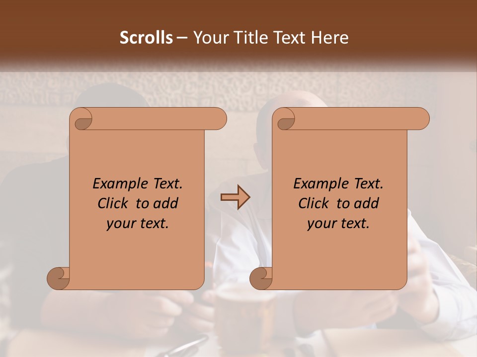 Two Men Sitting At A Table Looking At A Cell Phone PowerPoint Template