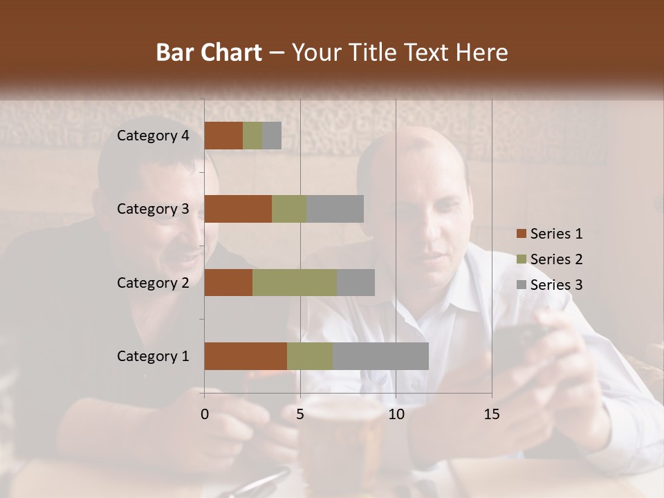 Two Men Sitting At A Table Looking At A Cell Phone PowerPoint Template