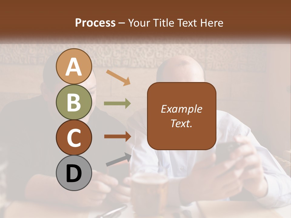 Two Men Sitting At A Table Looking At A Cell Phone PowerPoint Template