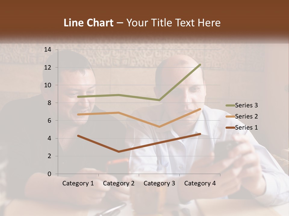 Two Men Sitting At A Table Looking At A Cell Phone PowerPoint Template