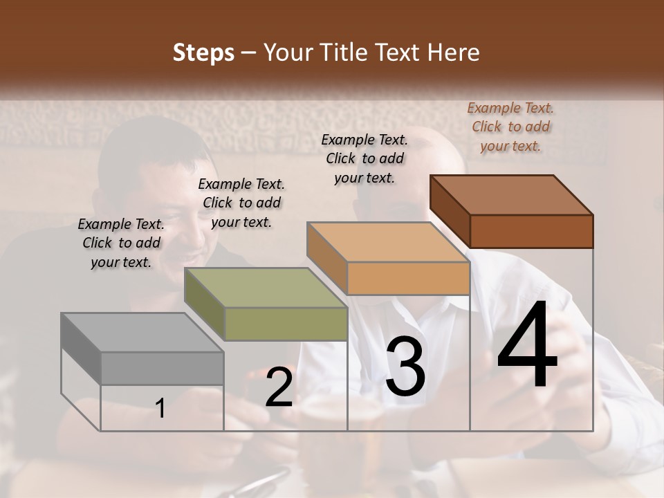 Two Men Sitting At A Table Looking At A Cell Phone PowerPoint Template