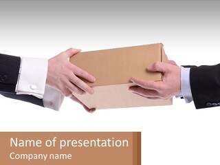 Two Hands Holding A Box With A Brown Background PowerPoint Template