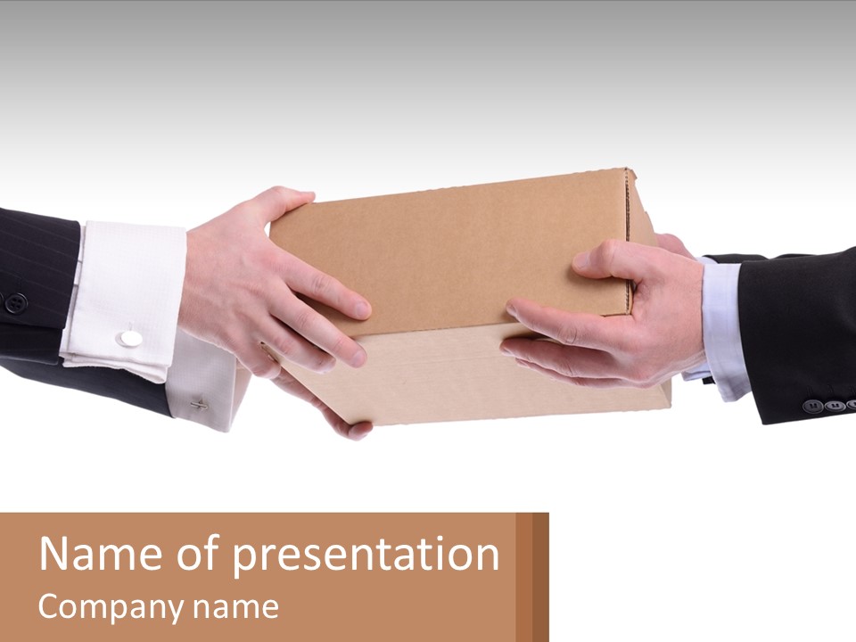 Two Hands Holding A Box With A Brown Background PowerPoint Template