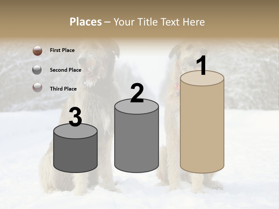 Two Dogs Sitting In The Snow With Trees In The Background PowerPoint Template