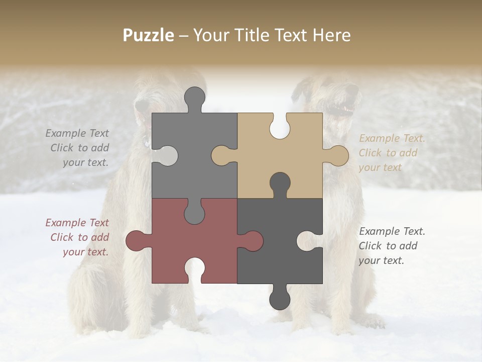 Two Dogs Sitting In The Snow With Trees In The Background PowerPoint Template