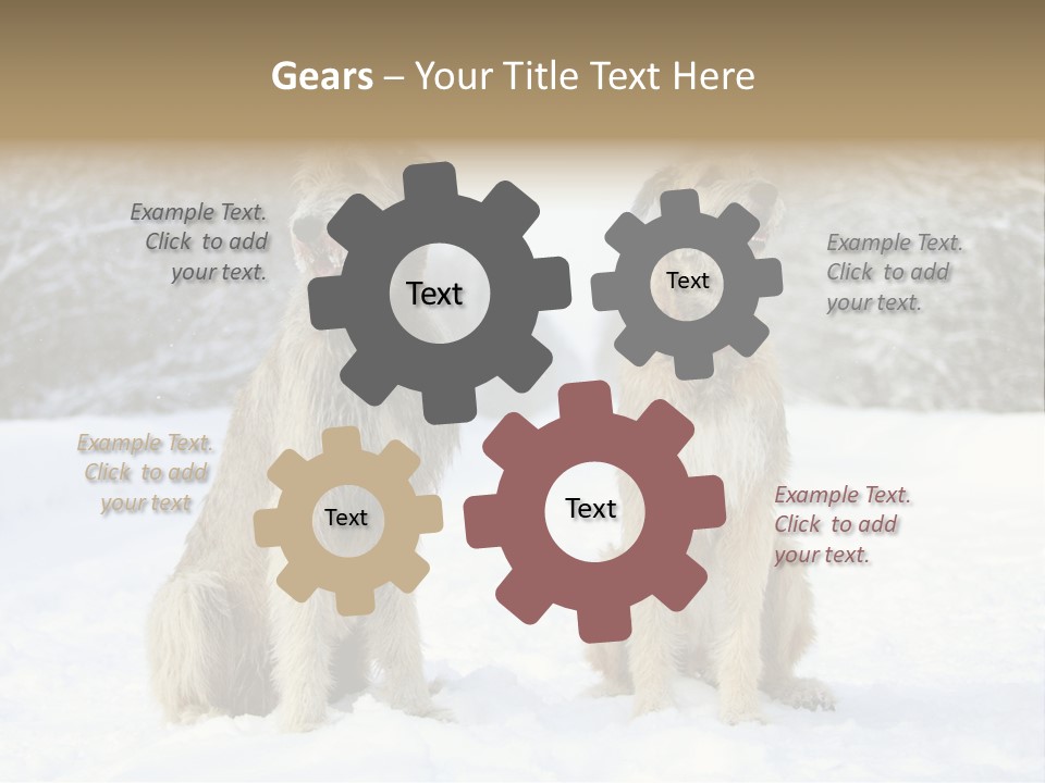 Two Dogs Sitting In The Snow With Trees In The Background PowerPoint Template