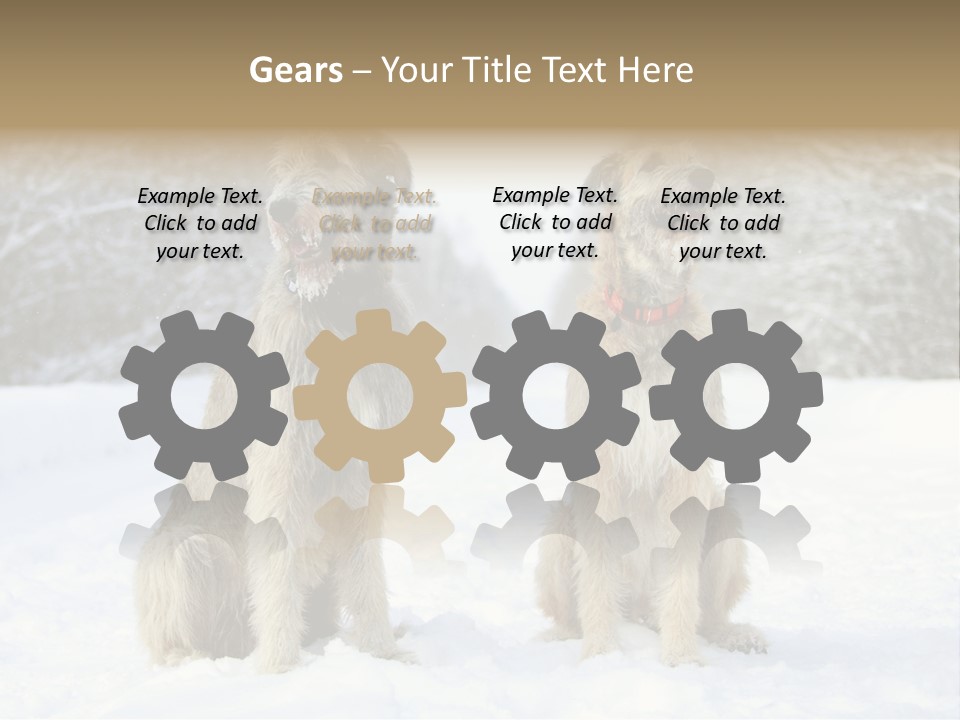 Two Dogs Sitting In The Snow With Trees In The Background PowerPoint Template