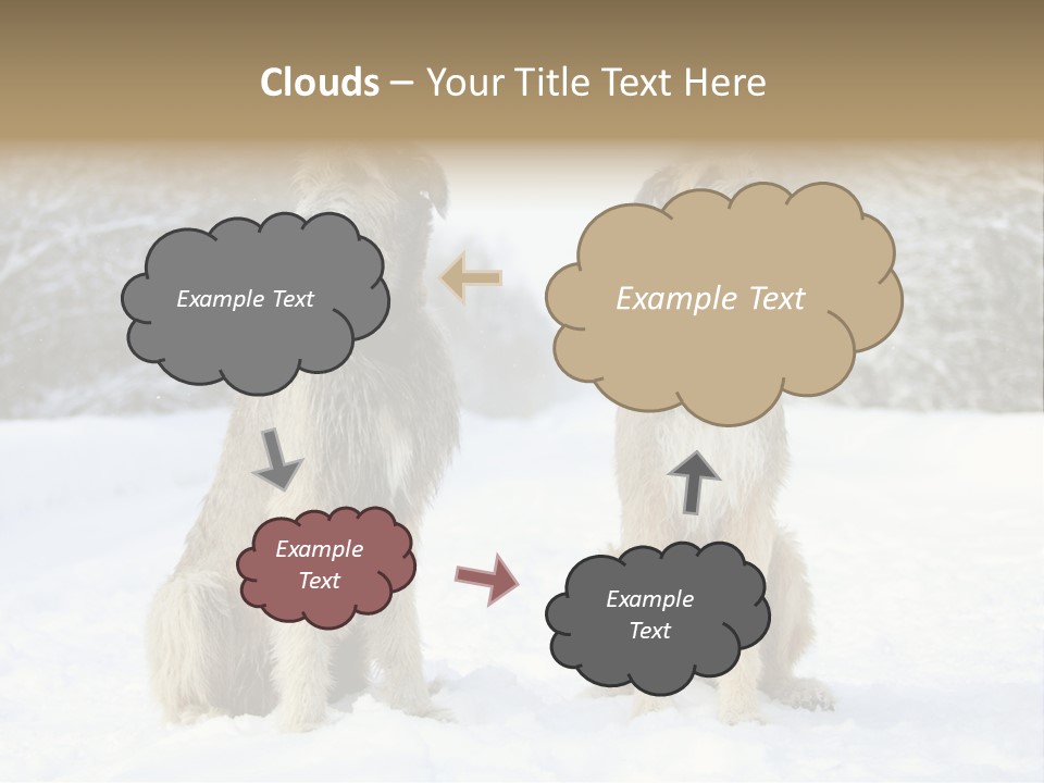 Two Dogs Sitting In The Snow With Trees In The Background PowerPoint Template