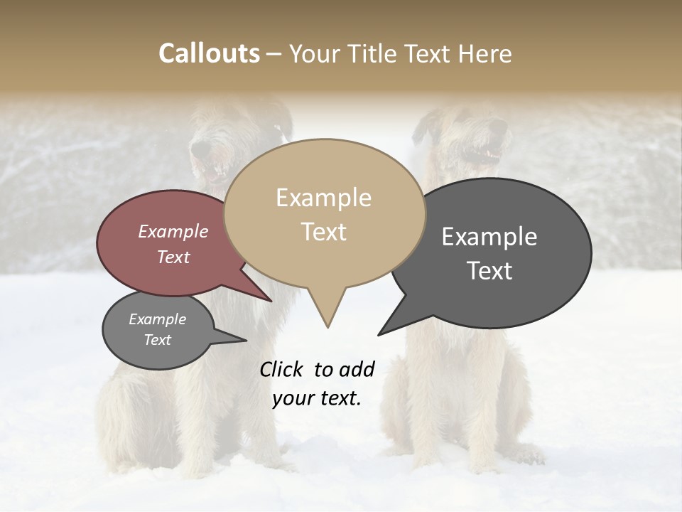Two Dogs Sitting In The Snow With Trees In The Background PowerPoint Template