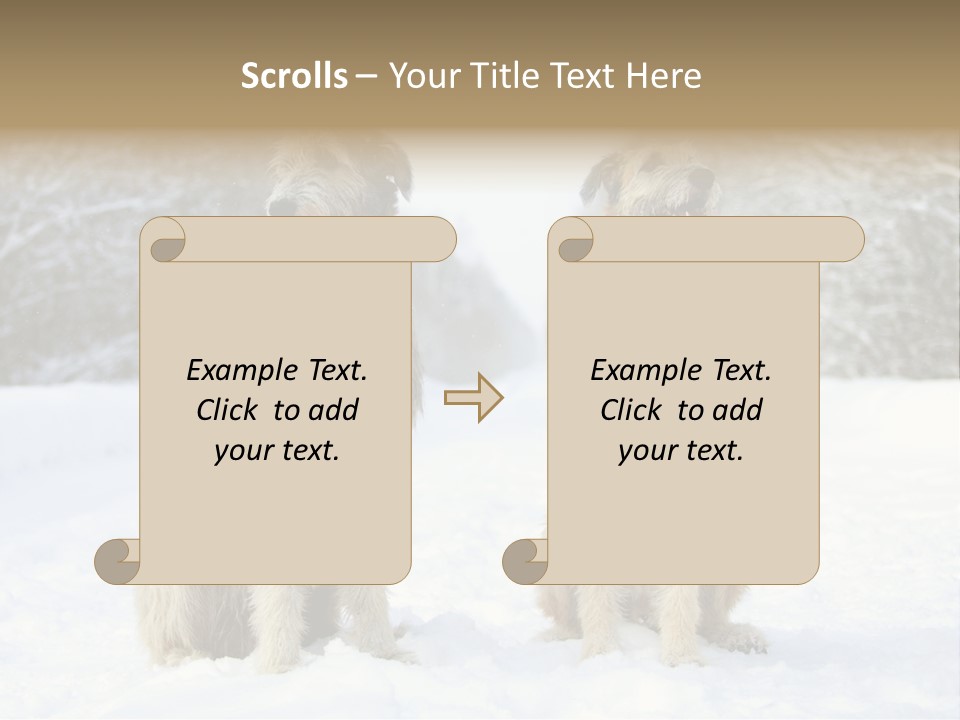Two Dogs Sitting In The Snow With Trees In The Background PowerPoint Template