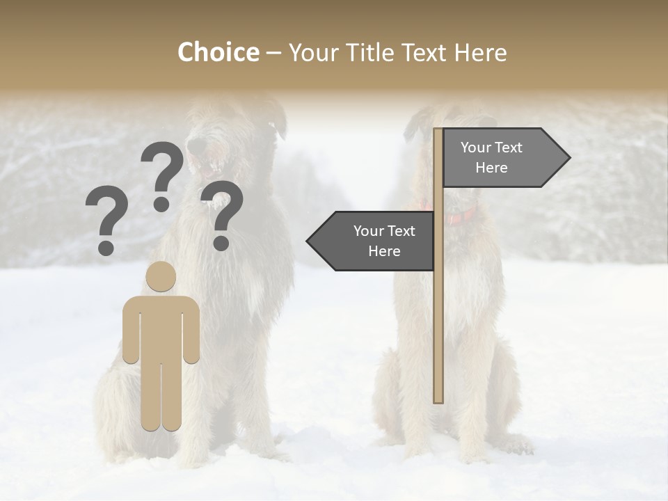 Two Dogs Sitting In The Snow With Trees In The Background PowerPoint Template