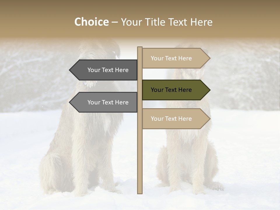 Two Dogs Sitting In The Snow With Trees In The Background PowerPoint Template