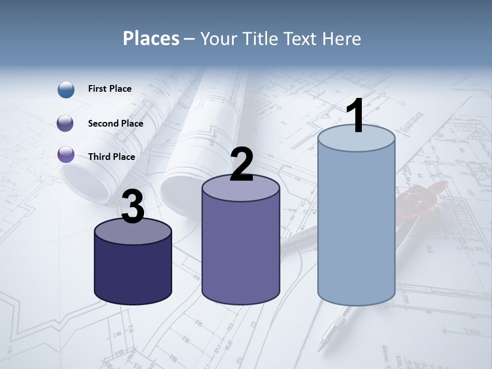 A Pair Of Scissors And Some Blueprints On A Table PowerPoint Template