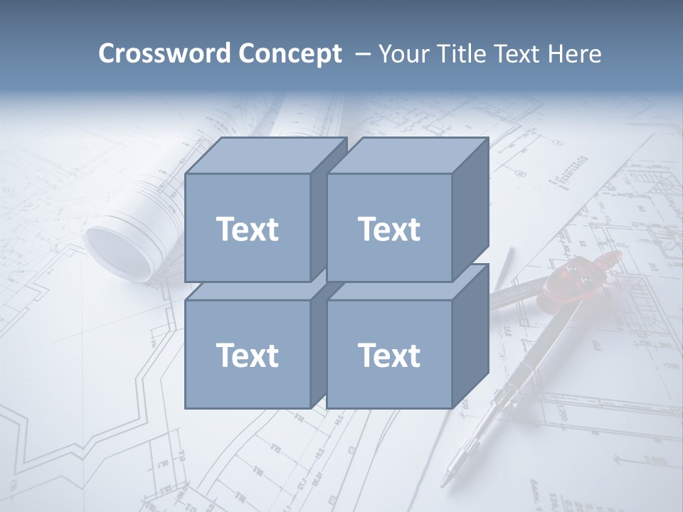 A Pair Of Scissors And Some Blueprints On A Table PowerPoint Template
