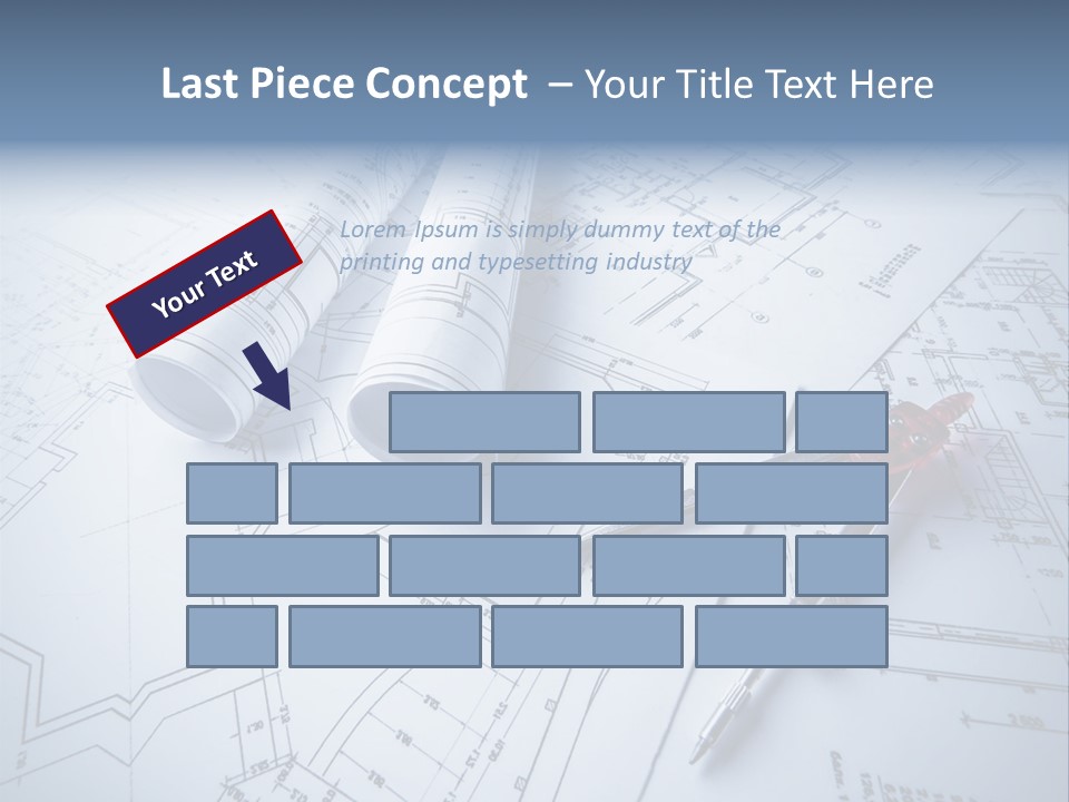 A Pair Of Scissors And Some Blueprints On A Table PowerPoint Template