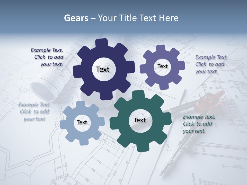 A Pair Of Scissors And Some Blueprints On A Table PowerPoint Template