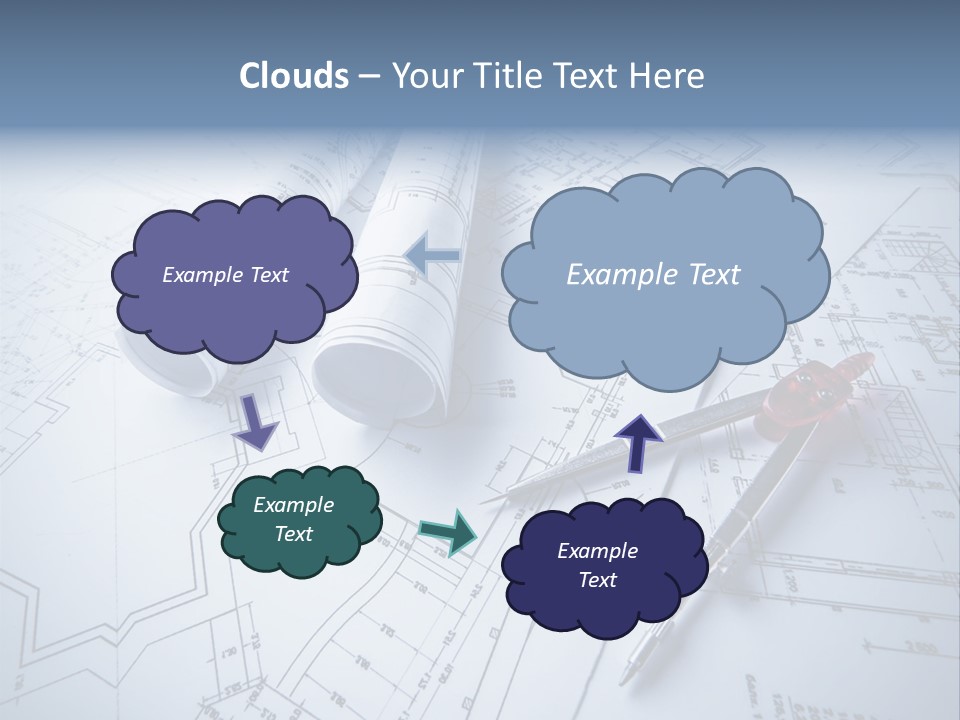 A Pair Of Scissors And Some Blueprints On A Table PowerPoint Template