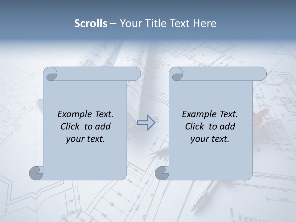 A Pair Of Scissors And Some Blueprints On A Table PowerPoint Template