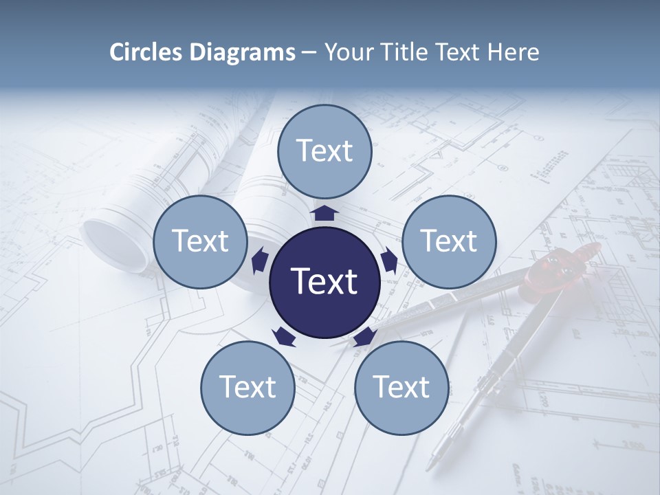 A Pair Of Scissors And Some Blueprints On A Table PowerPoint Template