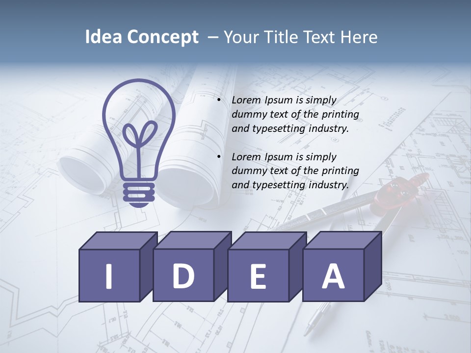 A Pair Of Scissors And Some Blueprints On A Table PowerPoint Template