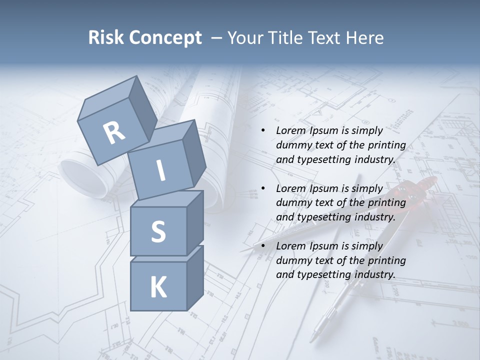 A Pair Of Scissors And Some Blueprints On A Table PowerPoint Template