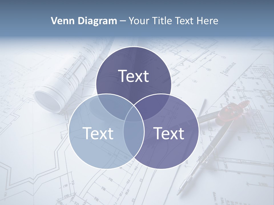 A Pair Of Scissors And Some Blueprints On A Table PowerPoint Template