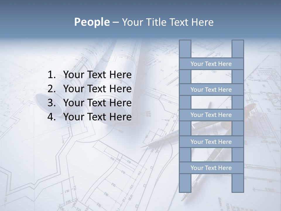 A Pair Of Scissors And Some Blueprints On A Table PowerPoint Template