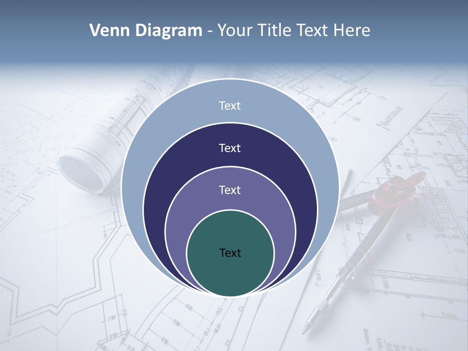 A Pair Of Scissors And Some Blueprints On A Table PowerPoint Template
