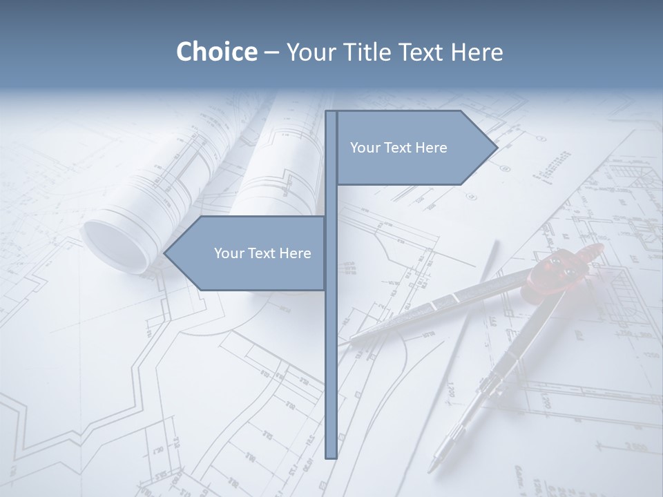 A Pair Of Scissors And Some Blueprints On A Table PowerPoint Template