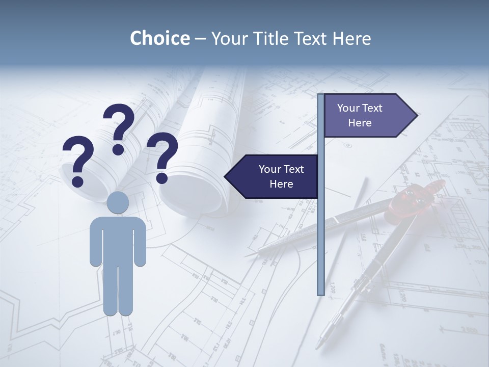 A Pair Of Scissors And Some Blueprints On A Table PowerPoint Template
